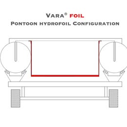 Diagram of a pontoon hydrofoil configuration with two large tanks and connecting lines, labeled VARA FOIL.