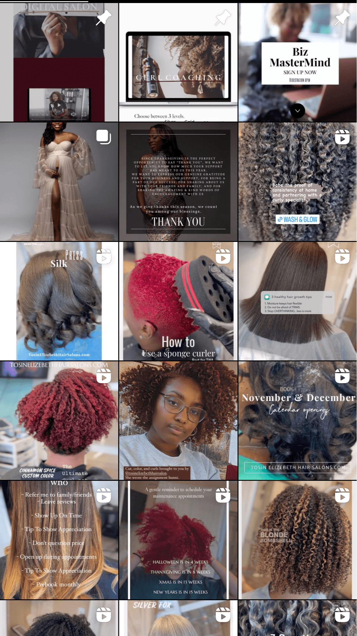 Collage of various hair styles, textures, and colors, including curly, straight, and braided hair, with some text overlays.