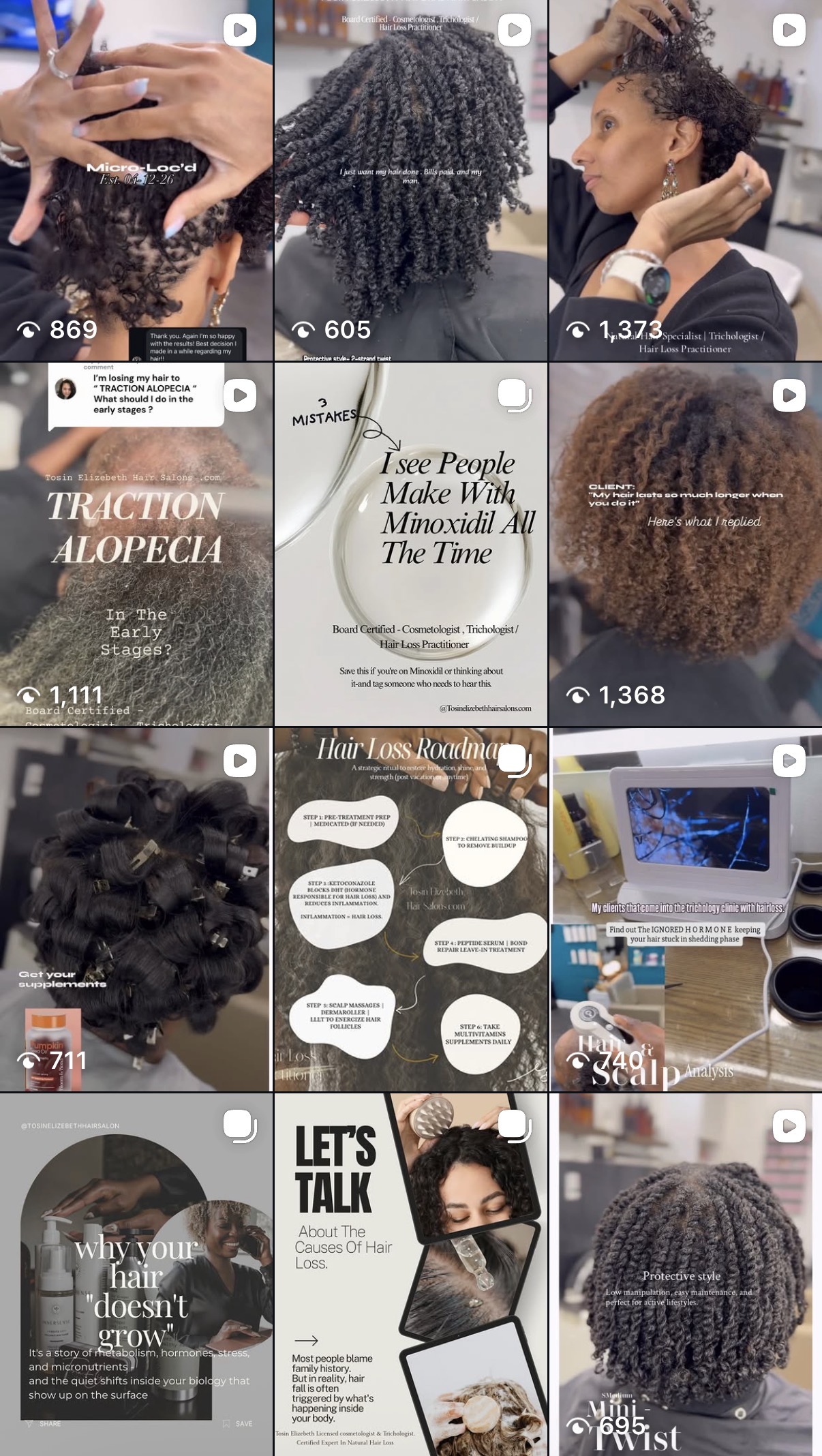 Collage of images showing different hairstyles, hair textures, and a person using a laptop with curly hair.