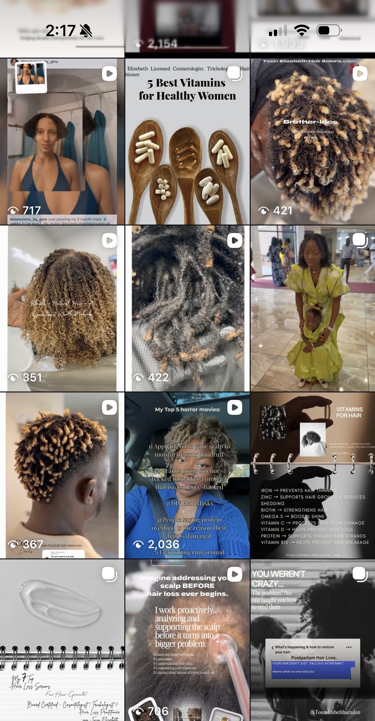 Collage of images including women, hair, shoes, and text, with a person in a yellow dress and a child, some with curly hair.