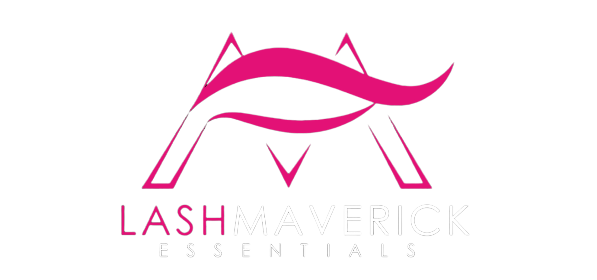 Pink stylized eye with eyelashes and geometric shapes, with text 'Lash Maverick Essentials' below.