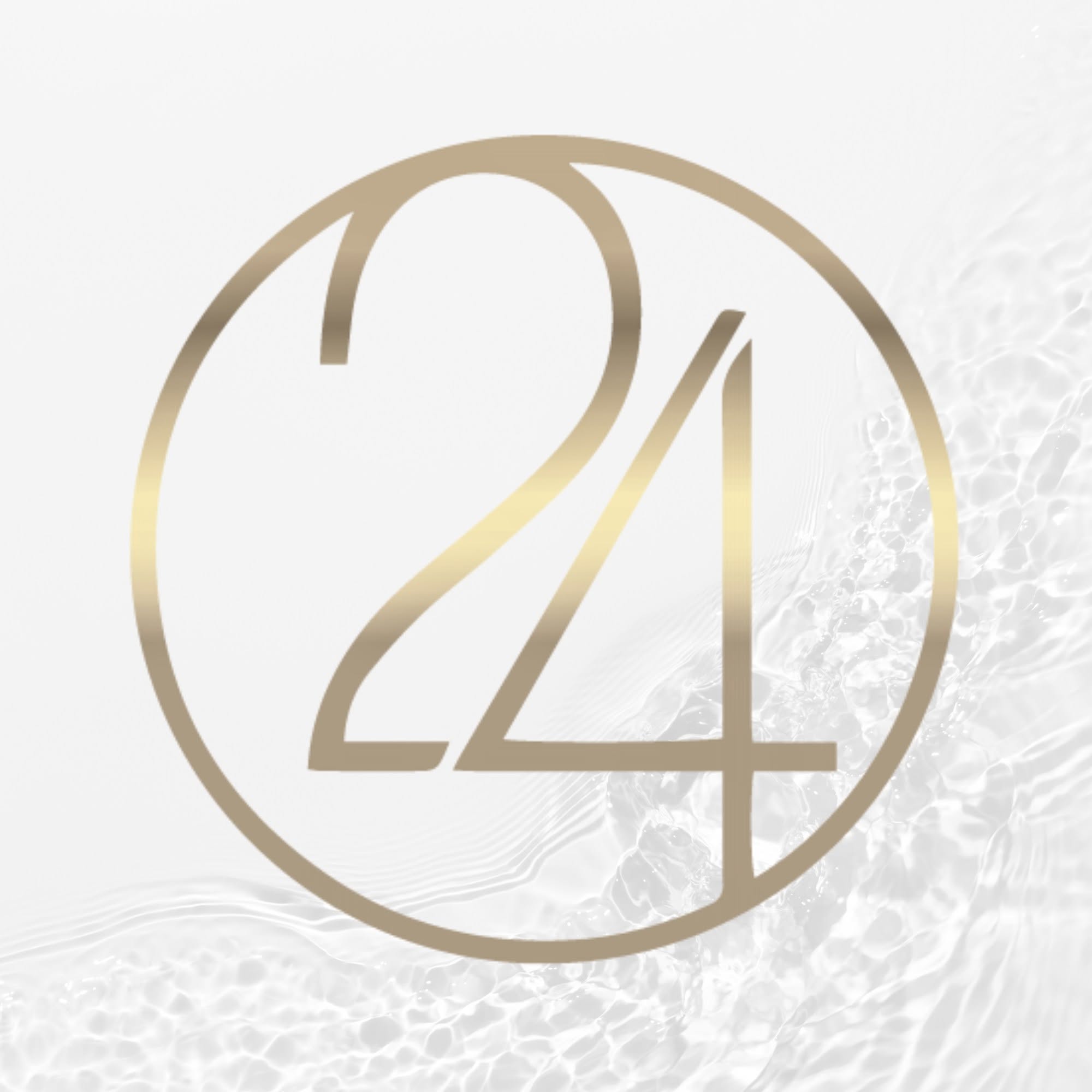Number 24 inside a circle on a textured white background, minimalistic design.